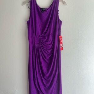 Enfocus Studio Purple Sleeveless Ruched Midi Dress